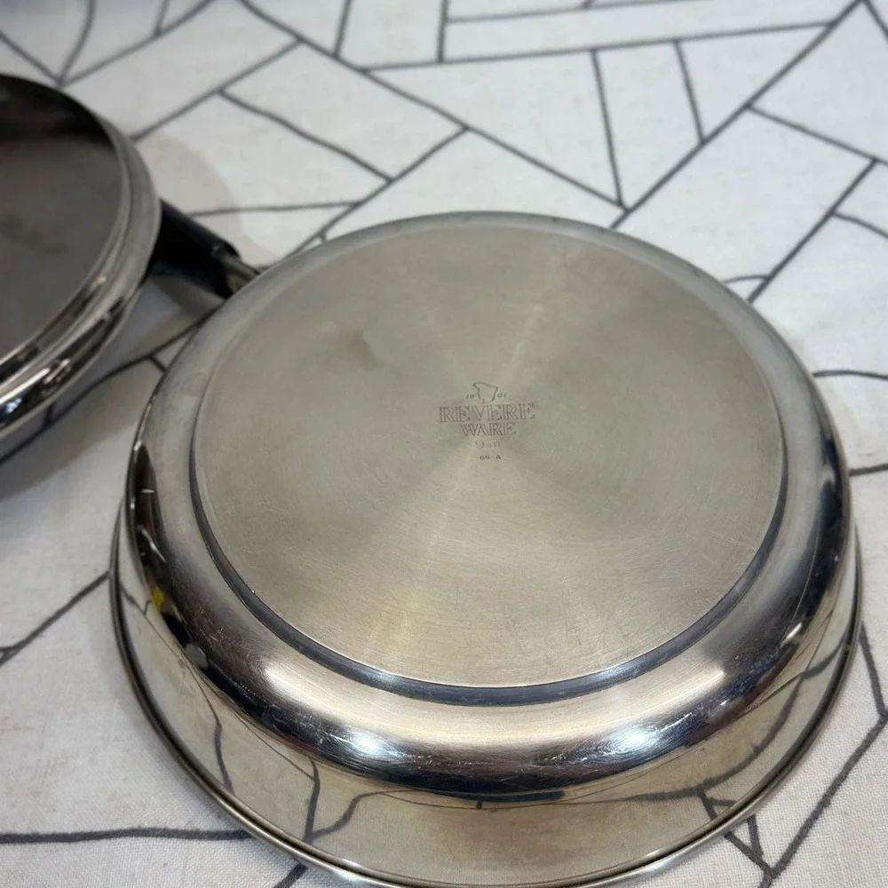 Revere Ware Skillet 9in Silver Stainless Steel Pan with Lid 88-A Bakelite Handle